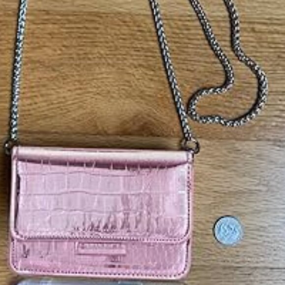 Neiman Marcus Pink Croco Leather Design Mini Crossbody Bag - Picture 3 of 4